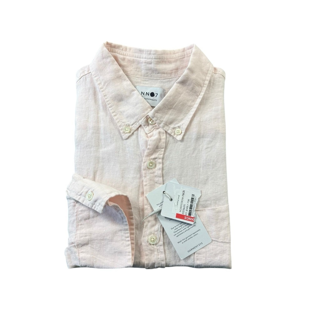 NN07 No Nationality Levon Pink Pure Linen Button Down Shirt Mens 2XL New 5706